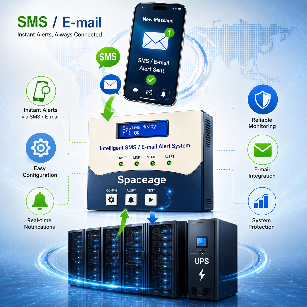 GSM UPS Monitoring System with SMS & Email Alerts | Spaceage Security ...